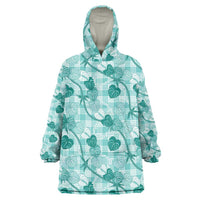 Anthurium Pikake Ti Leaf Palaka Wearable Blanket Hoodie Turquoise Version