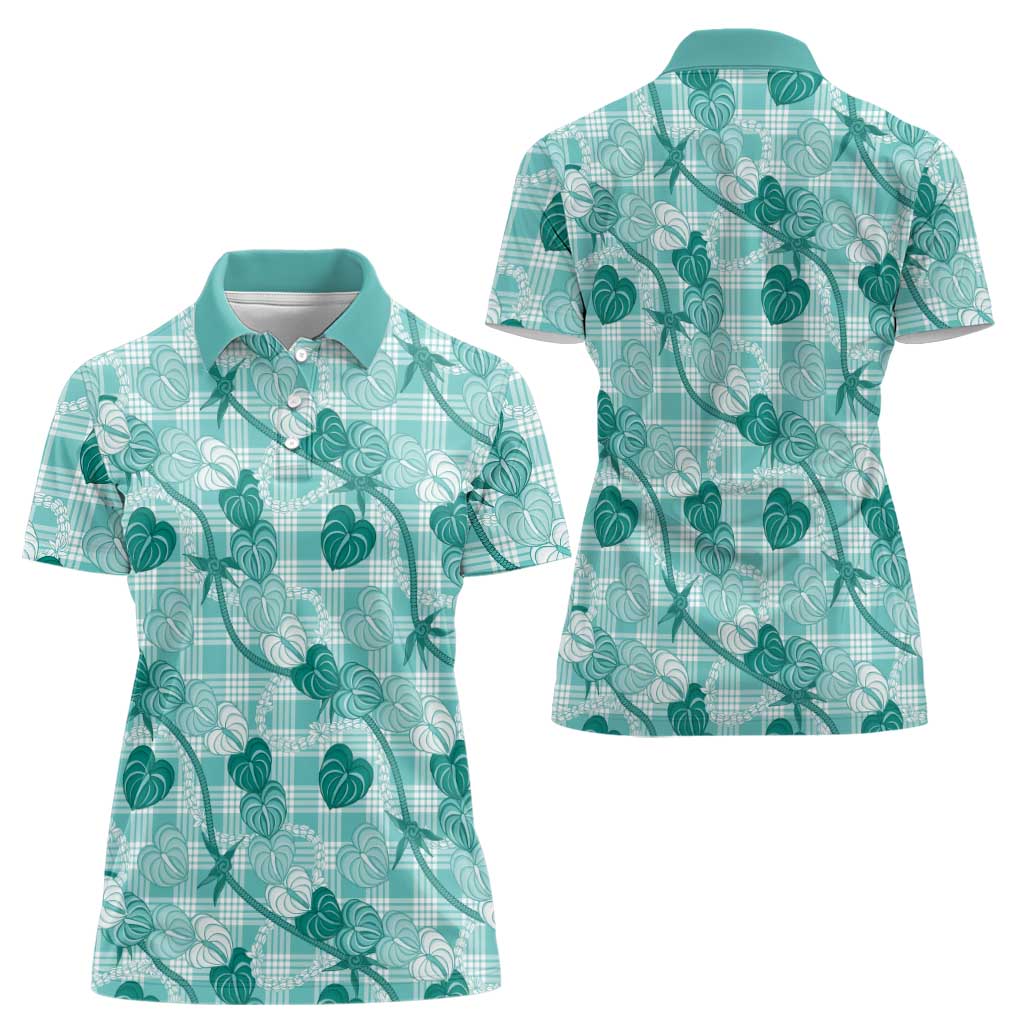 Anthurium Pikake Ti Leaf Palaka Women Polo Shirt Turquoise Version