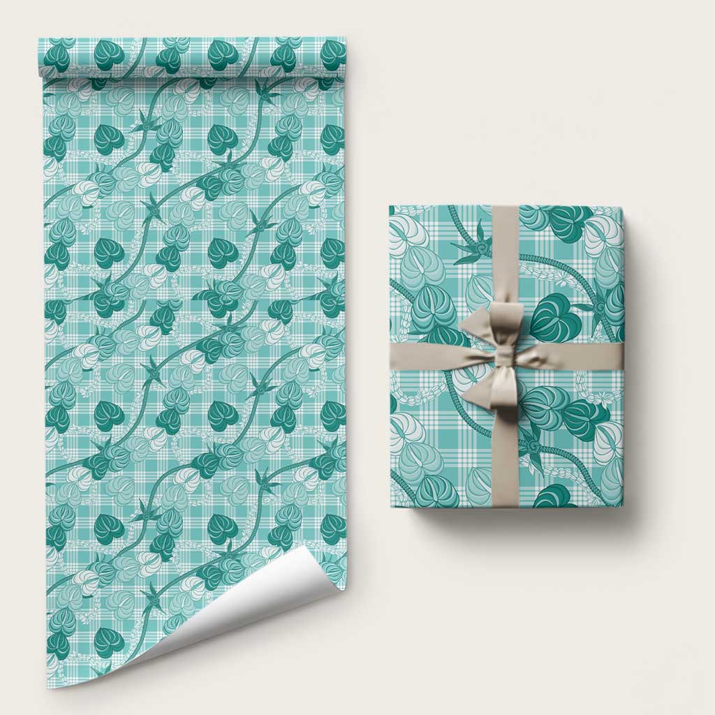 Anthurium Pikake Ti Leaf Palaka Wrapping Paper Turquoise Version