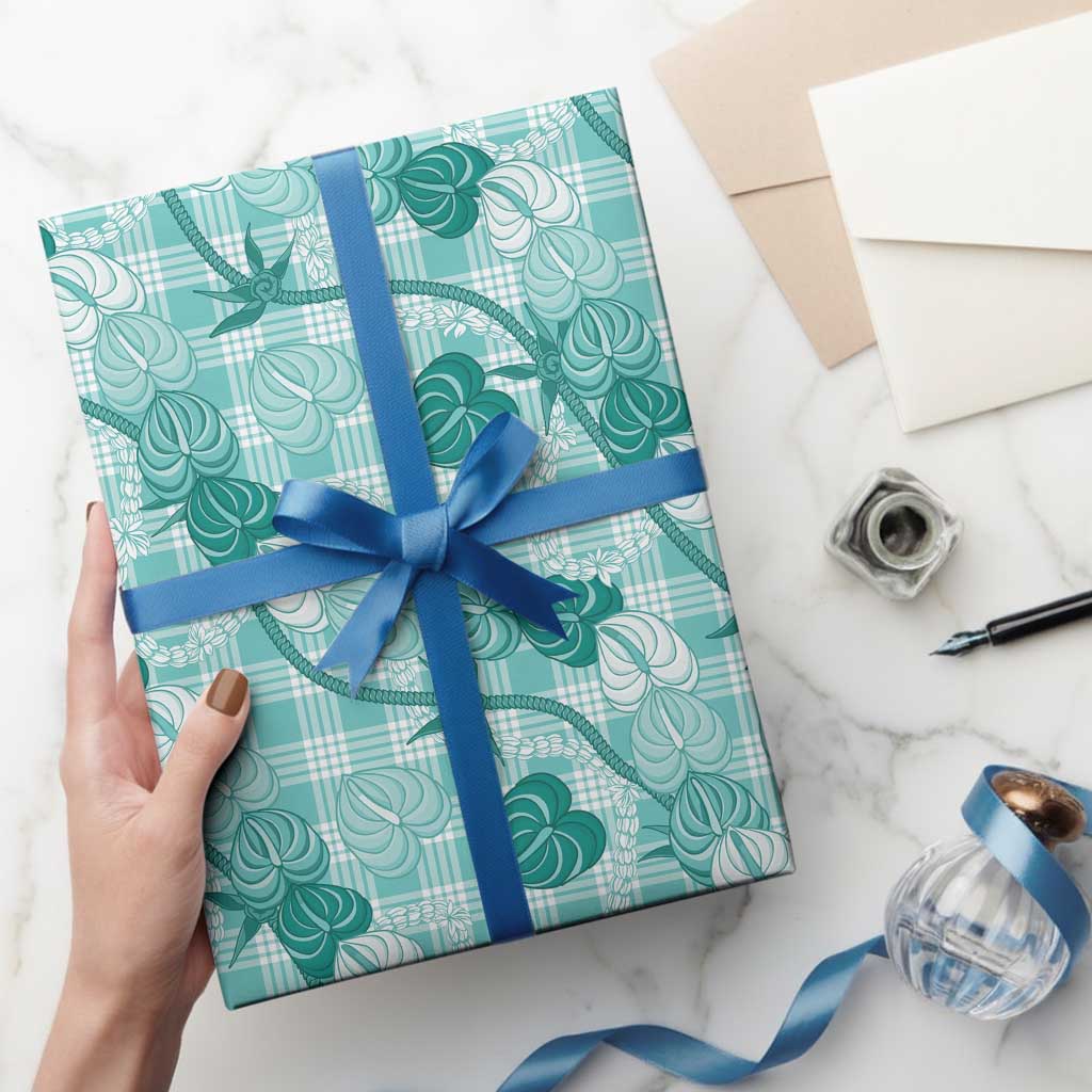 Anthurium Pikake Ti Leaf Palaka Wrapping Paper Turquoise Version
