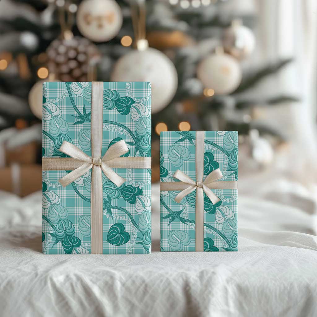 Anthurium Pikake Ti Leaf Palaka Wrapping Paper Turquoise Version