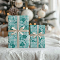 Anthurium Pikake Ti Leaf Palaka Wrapping Paper Turquoise Version