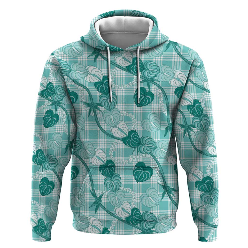 Anthurium Pikake Ti Leaf Palaka Zip Hoodie Turquoise Version