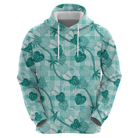 Anthurium Pikake Ti Leaf Palaka Zip Hoodie Turquoise Version