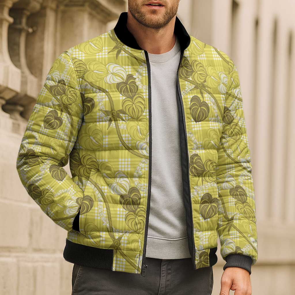 Anthurium Pikake Ti Leaf Palaka Bomber Puffer Jacket Yellow Version