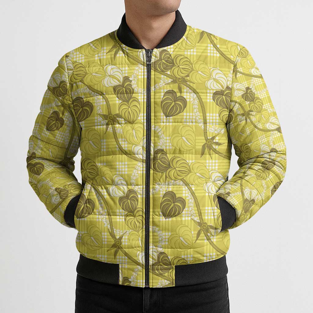 Anthurium Pikake Ti Leaf Palaka Bomber Puffer Jacket Yellow Version