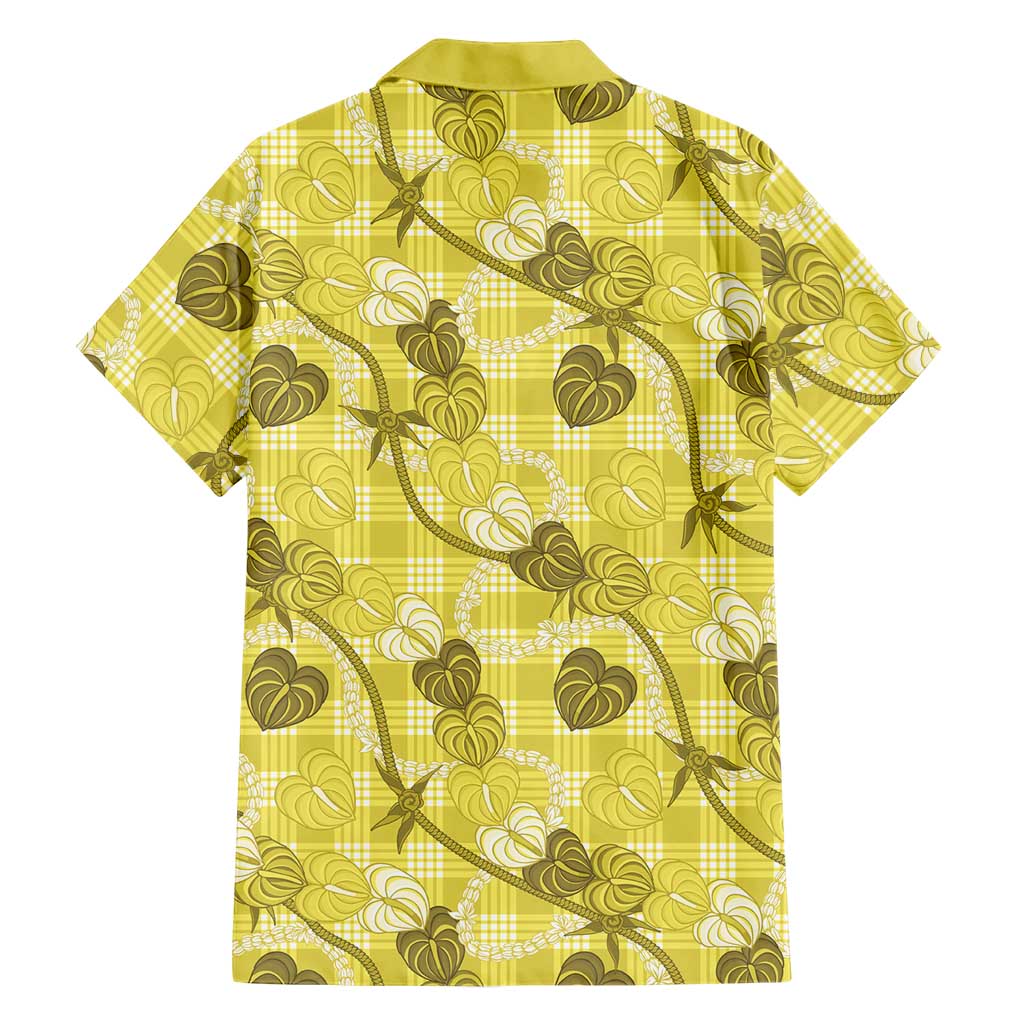 Anthurium Pikake Ti Leaf Palaka Family Matching Long Sleeve Bodycon Dress and Hawaiian Shirt Yellow Version