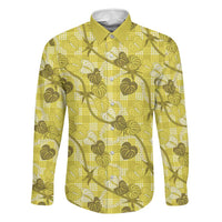Anthurium Pikake Ti Leaf Palaka Family Matching Long Sleeve Bodycon Dress and Hawaiian Shirt Yellow Version