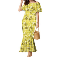 Anthurium Pikake Ti Leaf Palaka Family Matching Mermaid Dress and Hawaiian Shirt Yellow Version