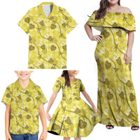 Anthurium Pikake Ti Leaf Palaka Family Matching Off Shoulder Maxi Dress and Hawaiian Shirt Yellow Version