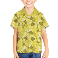 Anthurium Pikake Ti Leaf Palaka Family Matching Off Shoulder Maxi Dress and Hawaiian Shirt Yellow Version