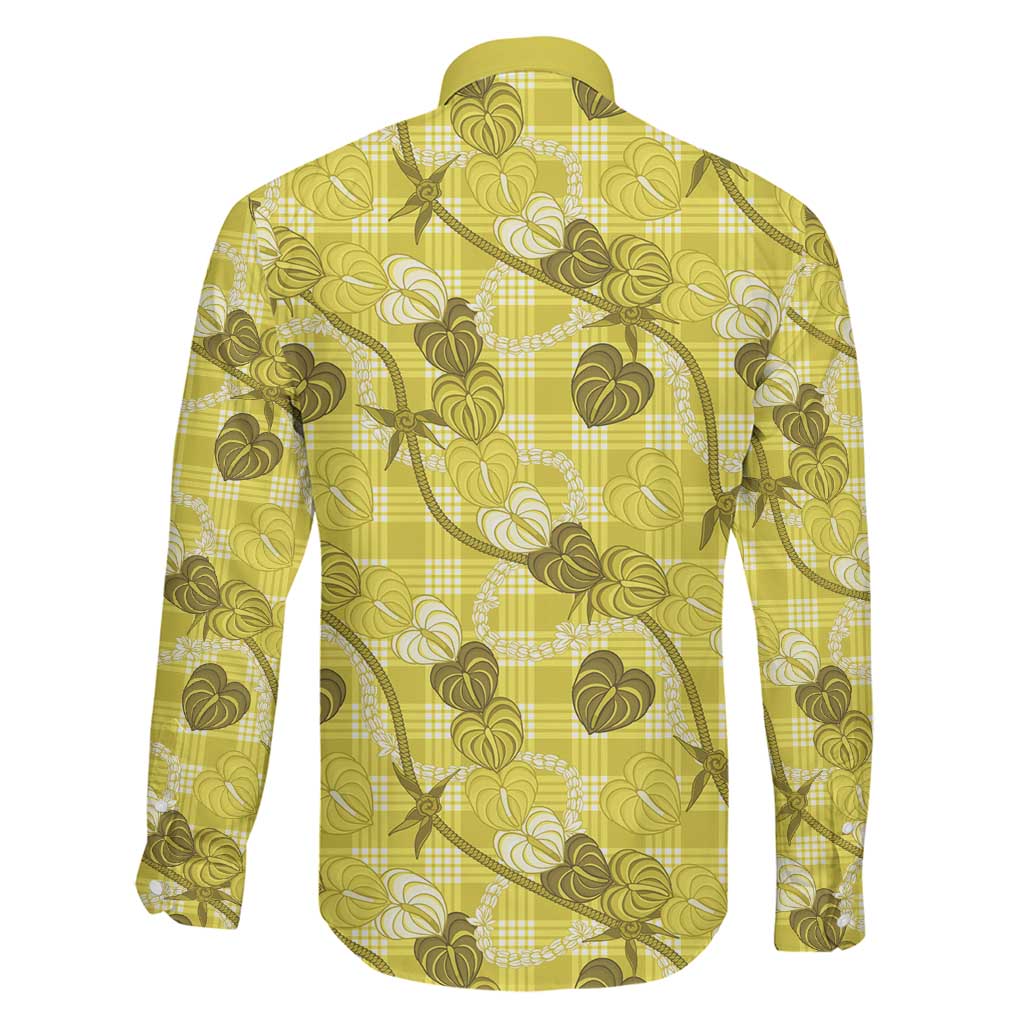 Anthurium Pikake Ti Leaf Palaka Family Matching Puletasi and Hawaiian Shirt Yellow Version