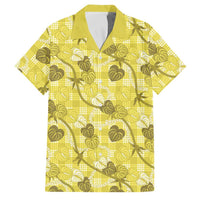Anthurium Pikake Ti Leaf Palaka Family Matching Short Sleeve Bodycon Dress and Hawaiian Shirt Yellow Version