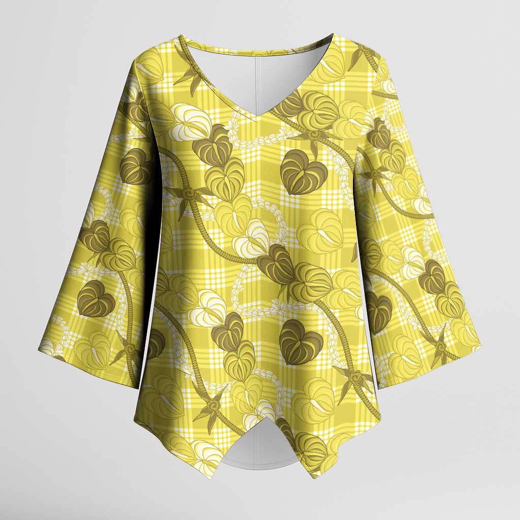 Anthurium Pikake Ti Leaf Palaka Kimono Sleeve Blouse Yellow Version