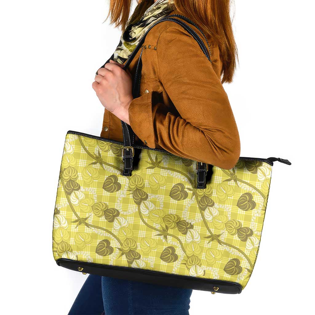 Anthurium Pikake Ti Leaf Palaka Leather Tote Bag Yellow Version