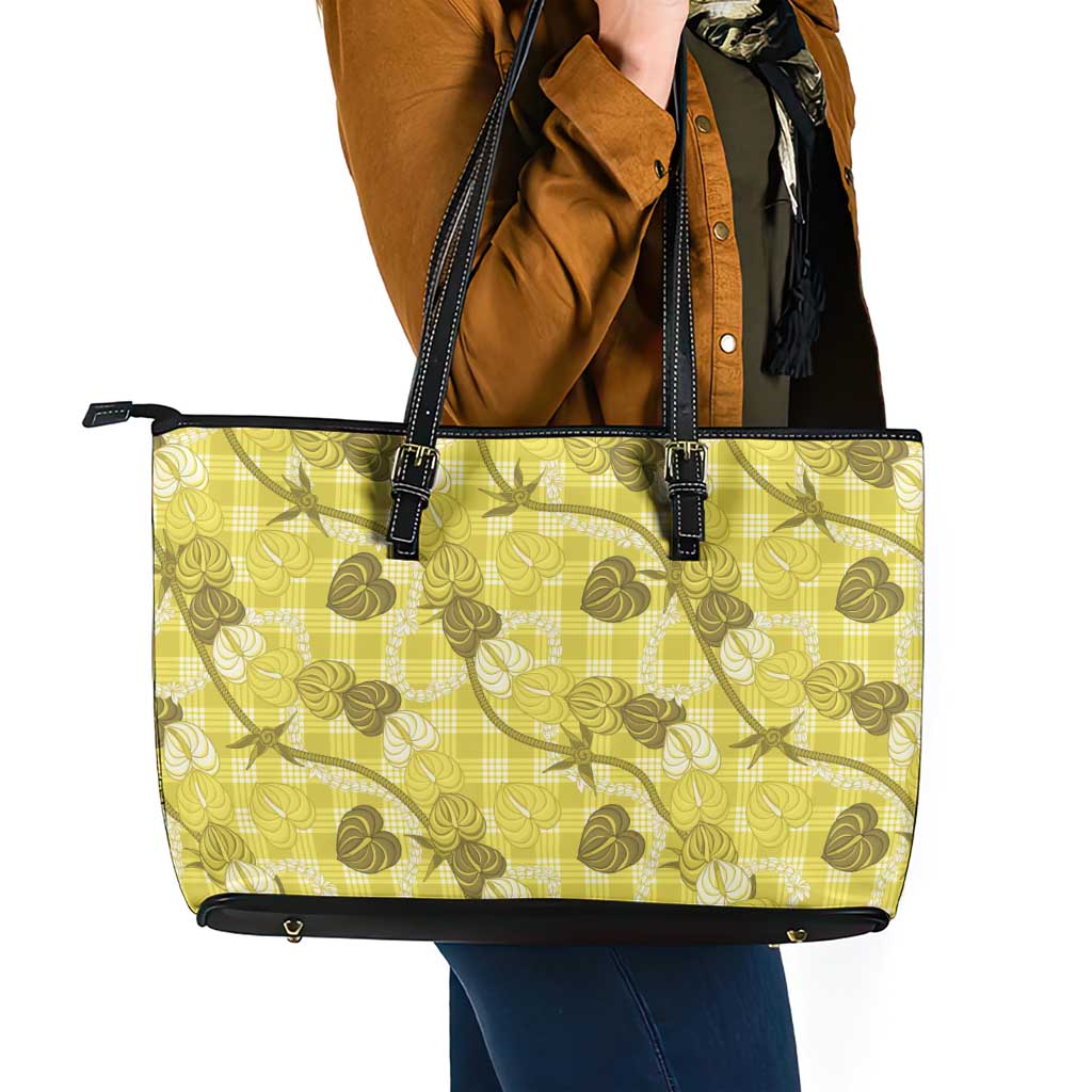 Anthurium Pikake Ti Leaf Palaka Leather Tote Bag Yellow Version