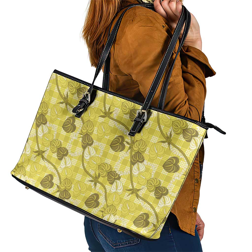 Anthurium Pikake Ti Leaf Palaka Leather Tote Bag Yellow Version