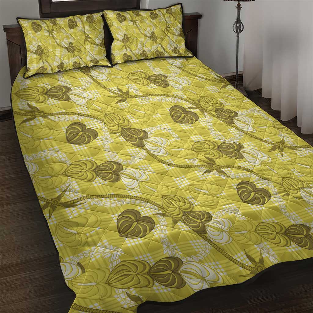 Anthurium Pikake Ti Leaf Palaka Quilt Bed Set Yellow Version