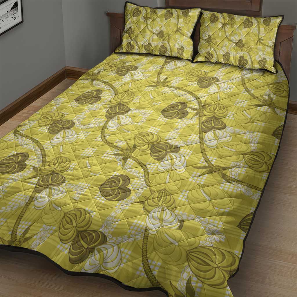 Anthurium Pikake Ti Leaf Palaka Quilt Bed Set Yellow Version