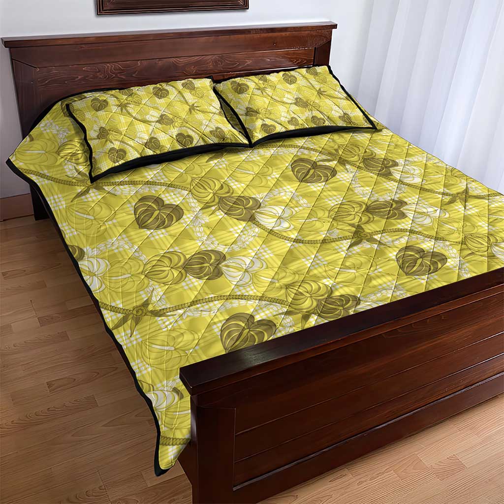 Anthurium Pikake Ti Leaf Palaka Quilt Bed Set Yellow Version