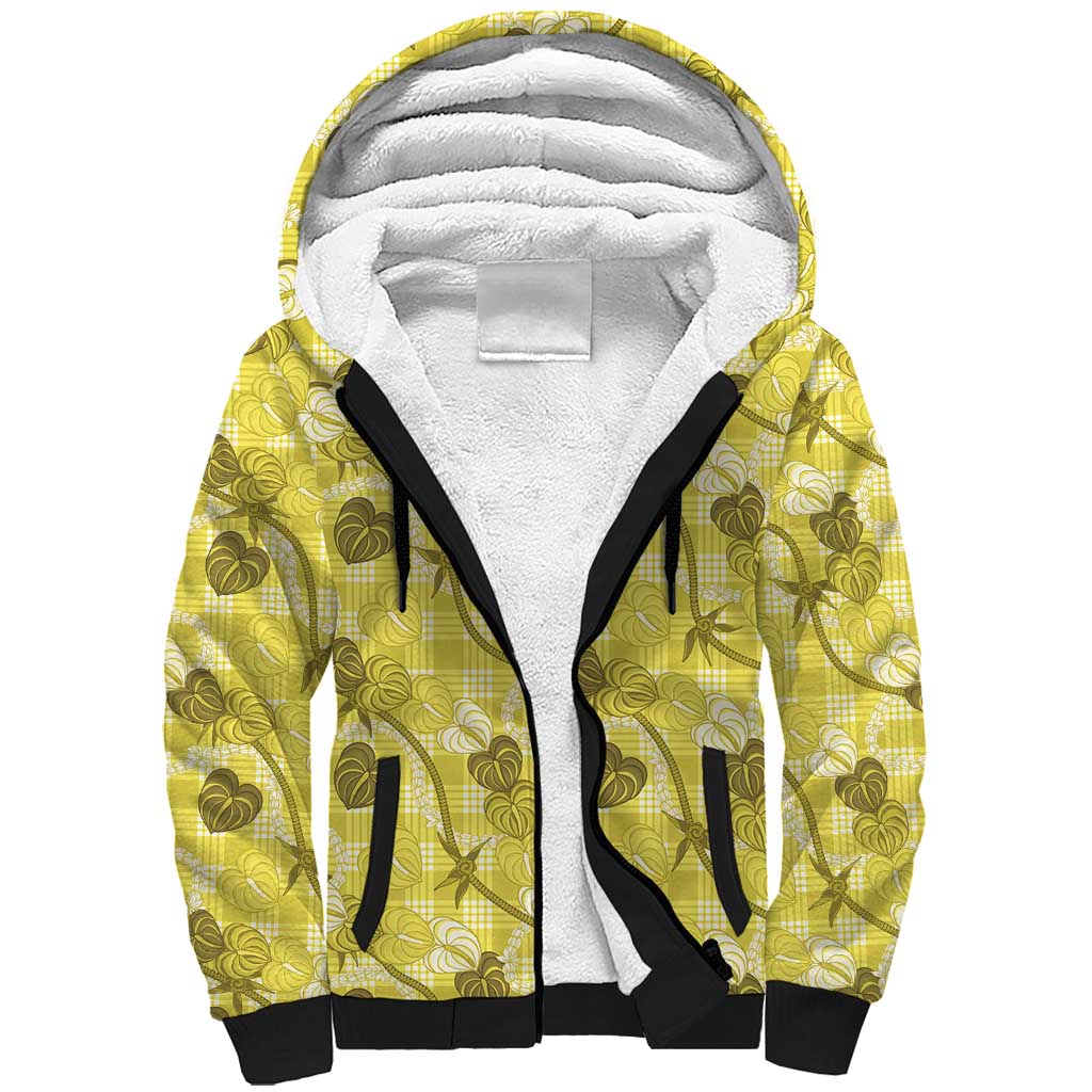 Anthurium Pikake Ti Leaf Palaka Sherpa Hoodie Yellow Version