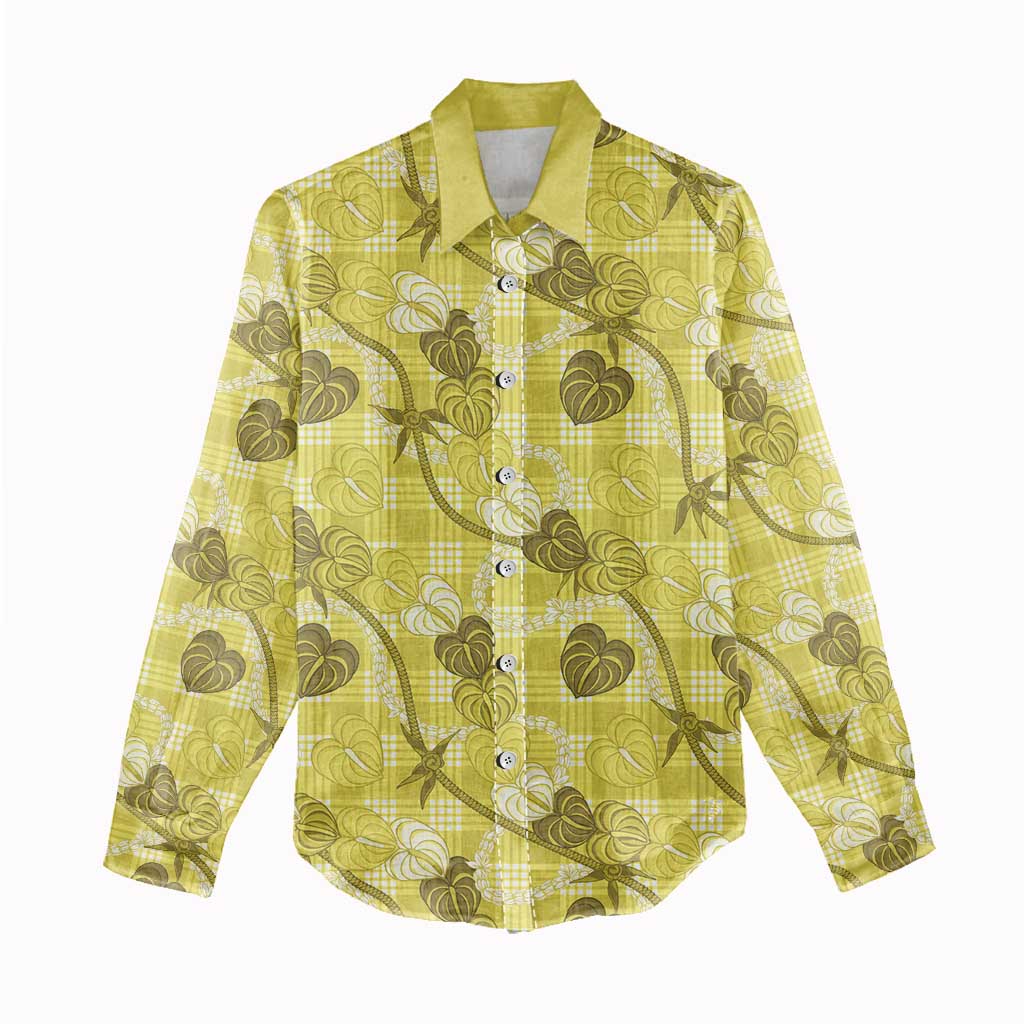 Anthurium Pikake Ti Leaf Palaka Women Casual Shirt Yellow Version