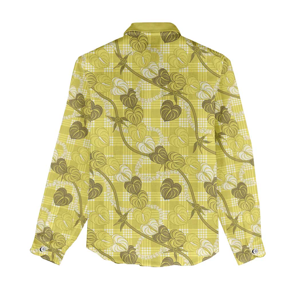 Anthurium Pikake Ti Leaf Palaka Women Casual Shirt Yellow Version