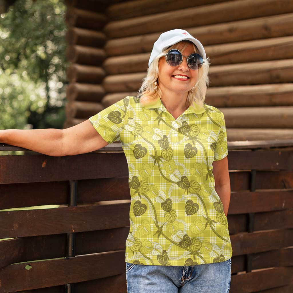 Anthurium Pikake Ti Leaf Palaka Women Polo Shirt Yellow Version