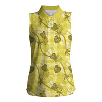 Anthurium Pikake Ti Leaf Palaka Women Sleeveless Polo Shirt Yellow Version LT01 Female Yellow - Polynesian Pride