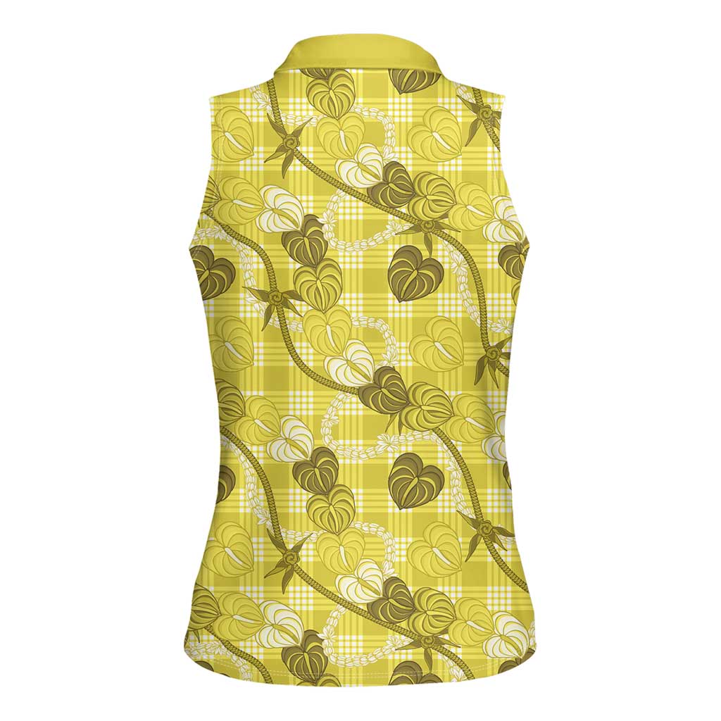 Anthurium Pikake Ti Leaf Palaka Women Sleeveless Polo Shirt Yellow Version LT01 - Polynesian Pride