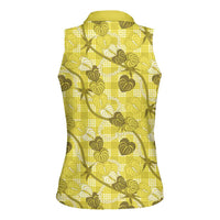 Anthurium Pikake Ti Leaf Palaka Women Sleeveless Polo Shirt Yellow Version LT01 - Polynesian Pride