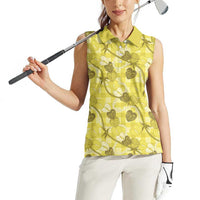 Anthurium Pikake Ti Leaf Palaka Women Sleeveless Polo Shirt Yellow Version LT01 - Polynesian Pride