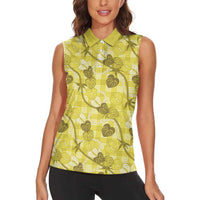 Anthurium Pikake Ti Leaf Palaka Women Sleeveless Polo Shirt Yellow Version LT01 - Polynesian Pride
