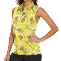 Anthurium Pikake Ti Leaf Palaka Women Sleeveless Polo Shirt Yellow Version LT01 - Polynesian Pride