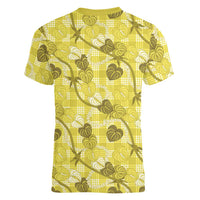 Anthurium Pikake Ti Leaf Palaka Women V-Neck T-Shirt Yellow Version LT01 - Polynesian Pride