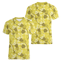 Anthurium Pikake Ti Leaf Palaka Women V-Neck T-Shirt Yellow Version LT01 - Polynesian Pride