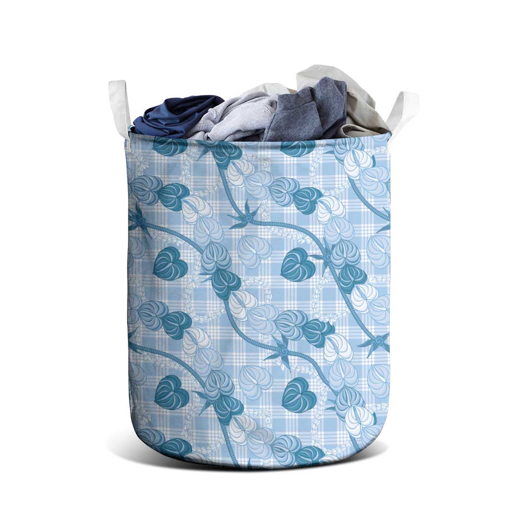 Anthurium Pikake Ti Leaf Palaka Laundry Basket Blue Version