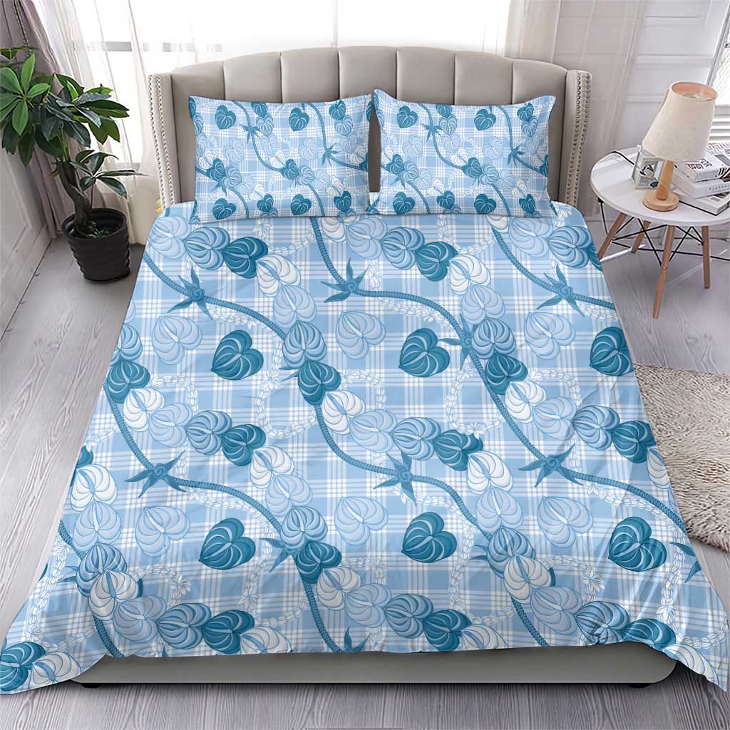 Anthurium Pikake Ti Leaf Palaka Bedding Set Blue Version