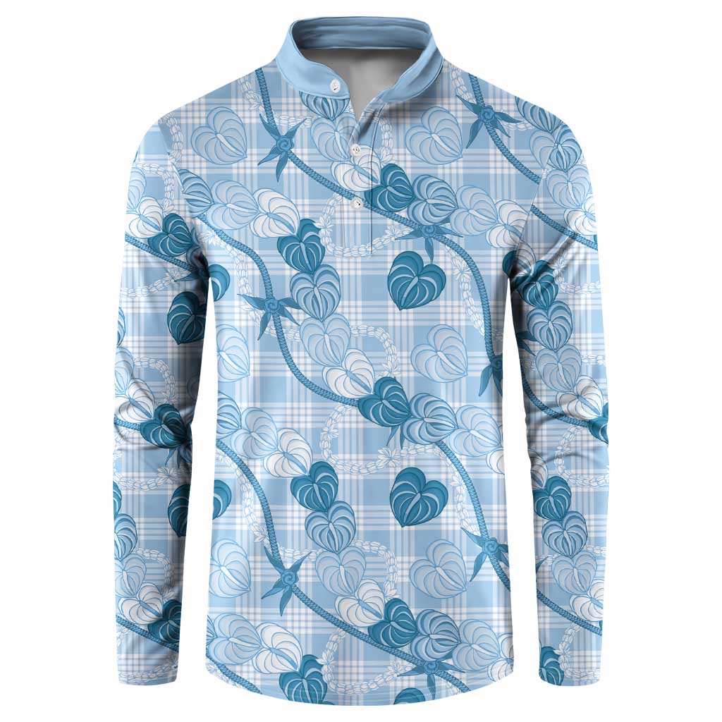 Anthurium Pikake Ti Leaf Palaka Button Sweatshirt Blue Version