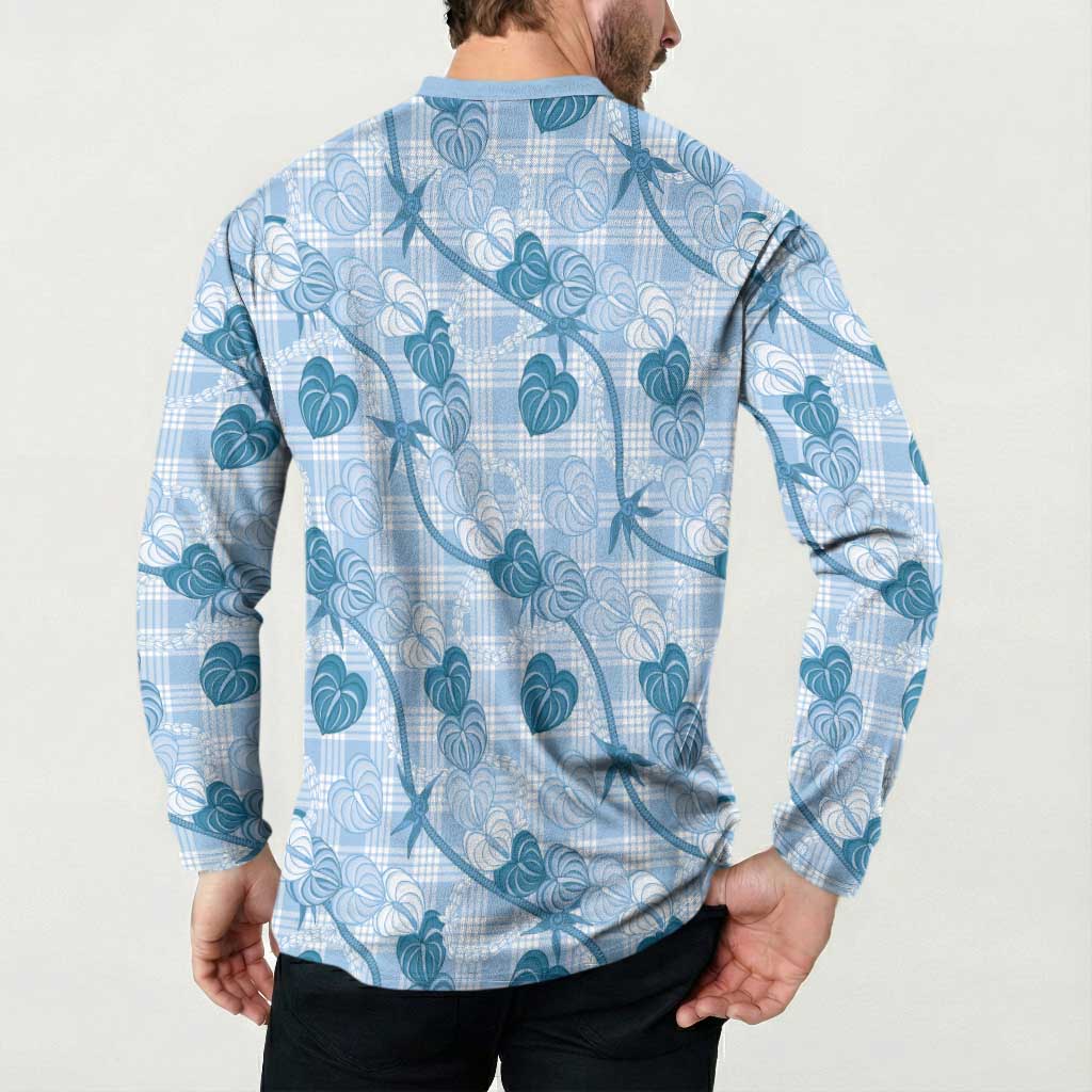 Anthurium Pikake Ti Leaf Palaka Button Sweatshirt Blue Version