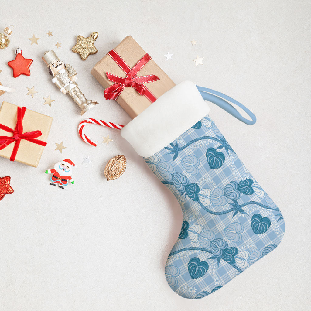 Anthurium Pikake Ti Leaf Palaka Christmas Stocking Blue Version LT01 - Polynesian Pride