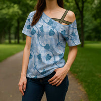 Anthurium Pikake Ti Leaf Palaka Cross Shoulder Shirt Blue Version