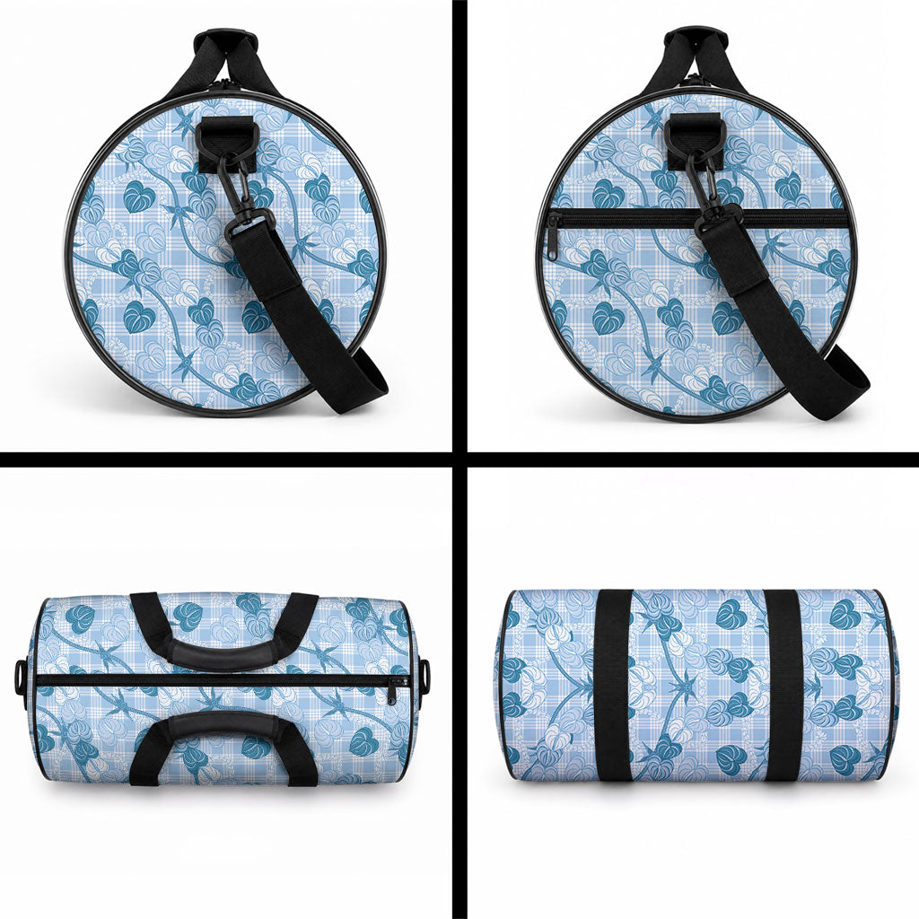 Anthurium Pikake Ti Leaf Palaka Duffle Bag Blue Version LT01 - Polynesian Pride