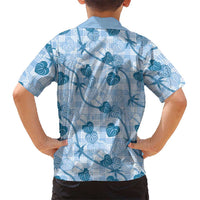 Anthurium Pikake Ti Leaf Palaka Family Matching Mermaid Dress and Hawaiian Shirt Blue Version