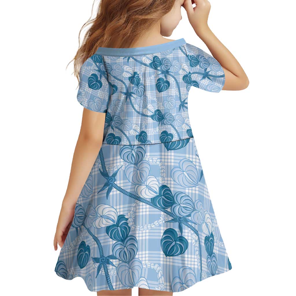 Anthurium Pikake Ti Leaf Palaka Family Matching Mermaid Dress and Hawaiian Shirt Blue Version