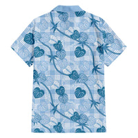 Anthurium Pikake Ti Leaf Palaka Family Matching Short Sleeve Bodycon Dress and Hawaiian Shirt Blue Version
