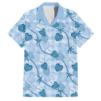 Anthurium Pikake Ti Leaf Palaka Family Matching Summer Maxi Dress and Hawaiian Shirt Blue Version