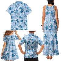 Anthurium Pikake Ti Leaf Palaka Family Matching Tank Maxi Dress and Hawaiian Shirt Blue Version