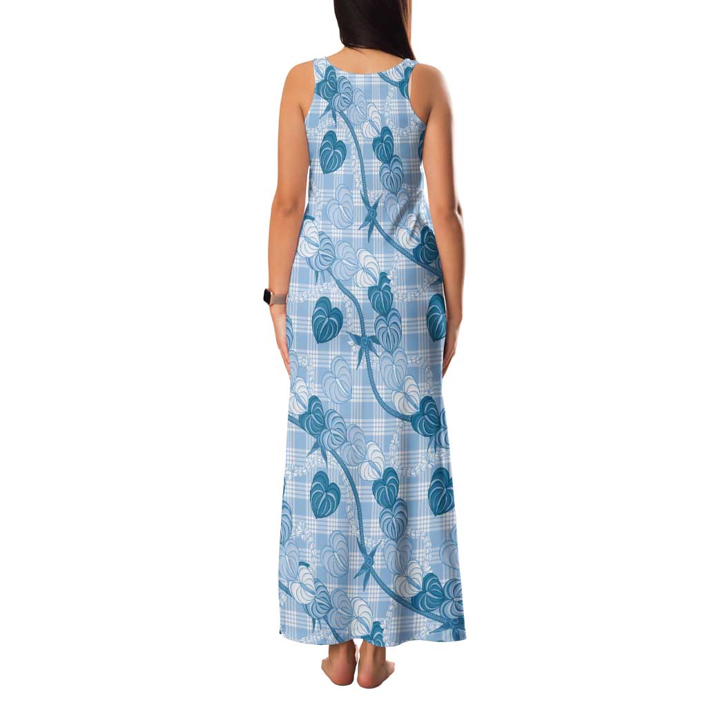 Anthurium Pikake Ti Leaf Palaka Family Matching Tank Maxi Dress and Hawaiian Shirt Blue Version