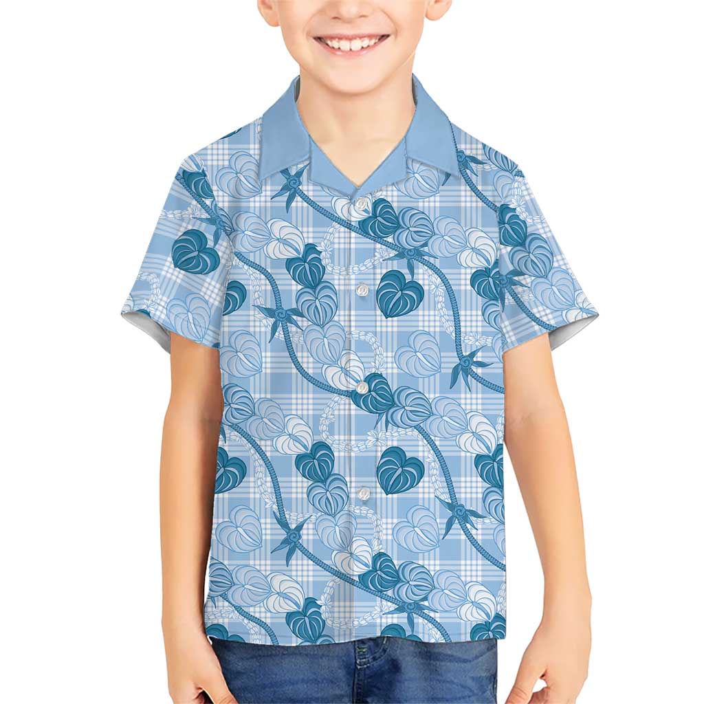 Anthurium Pikake Ti Leaf Palaka Family Matching Tank Maxi Dress and Hawaiian Shirt Blue Version